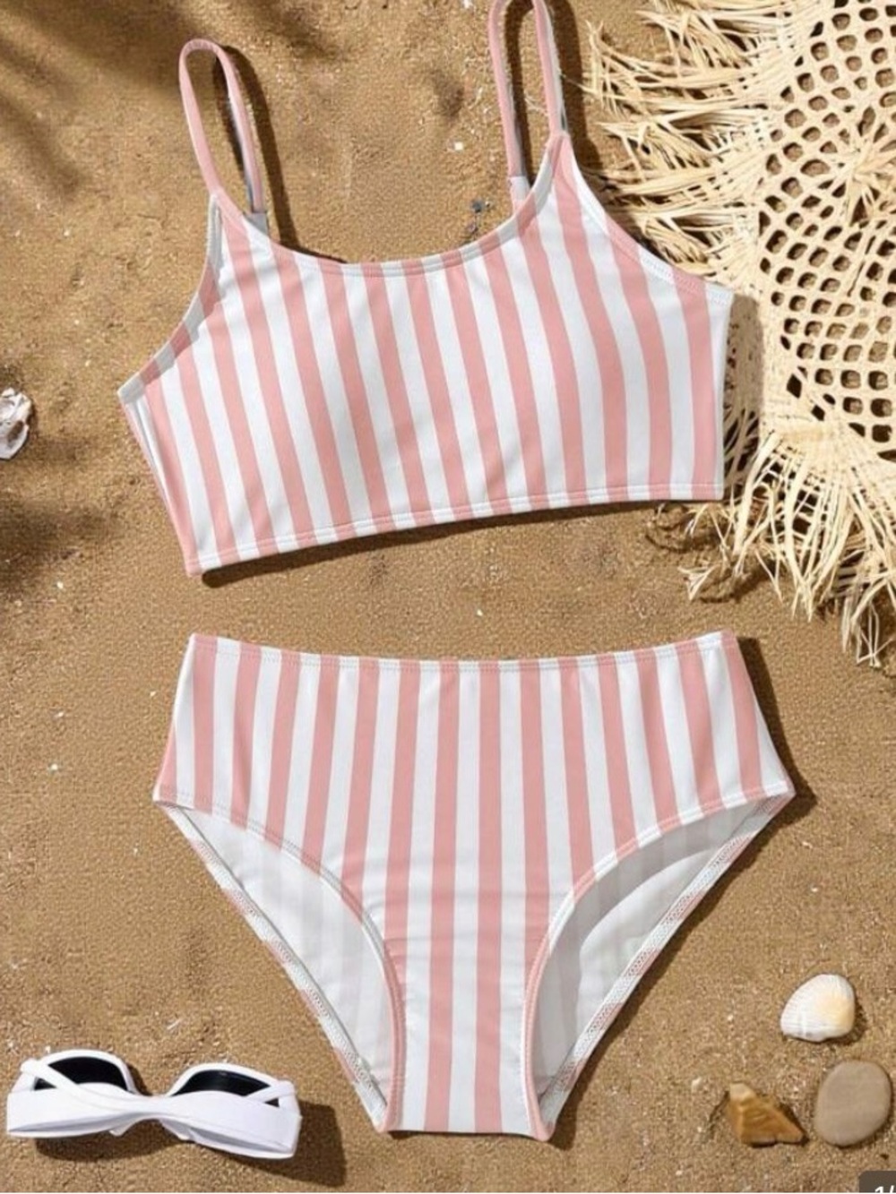 Pink and White Striped Bikini Set